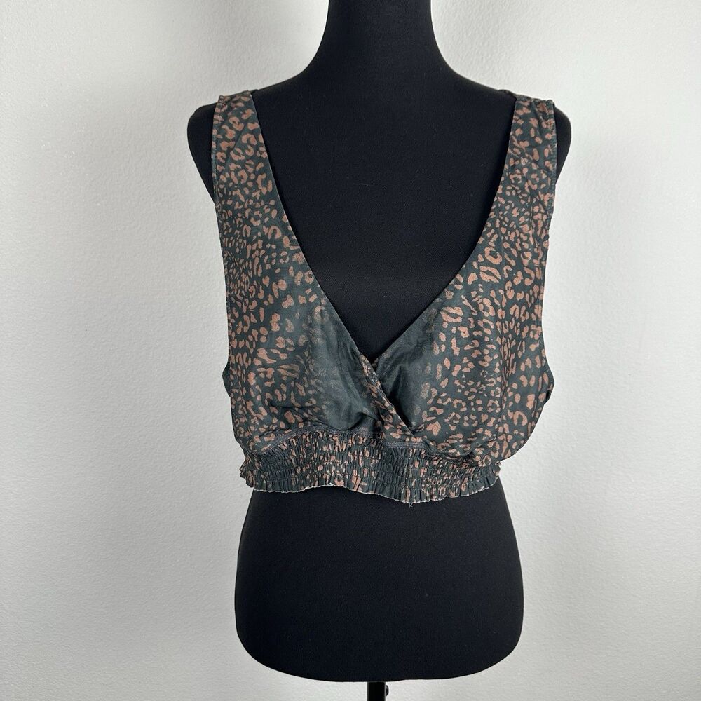 Free People Intimately Crop Top Women Extra Large Leopard Print Pullover Draped